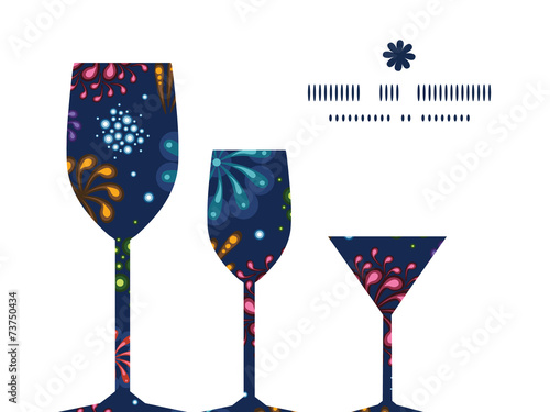 Vector holiday fireworks three wine glasses silhouettes pattern