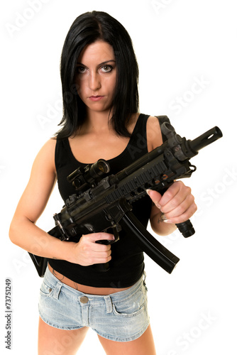 Beautiful woman with gun 