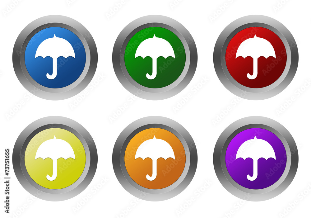 Set of rounded colorful buttons with umbrella symbol Set of rounded colorful buttons with umbrella symbol