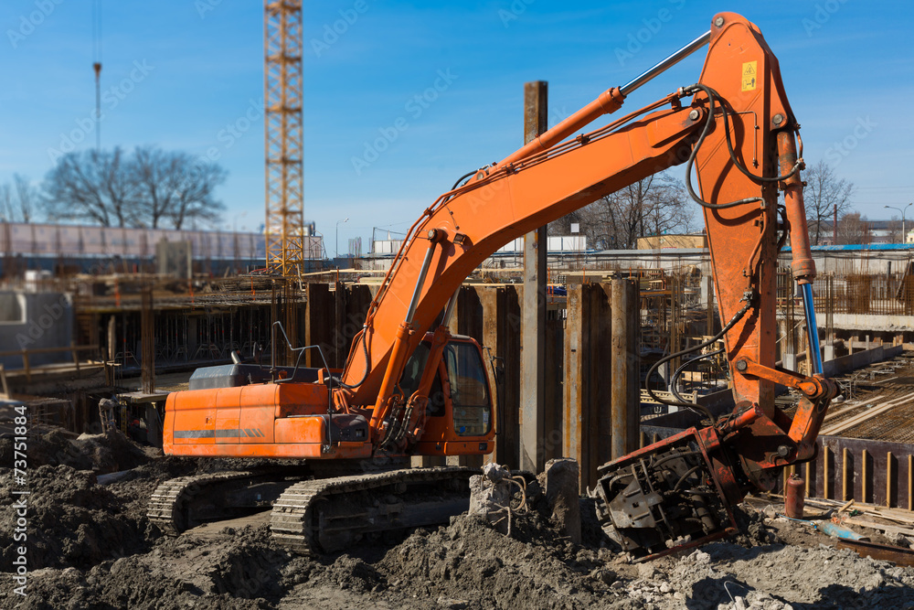 Caterpillar tractor on construction site Caterpillar tractor on construction site