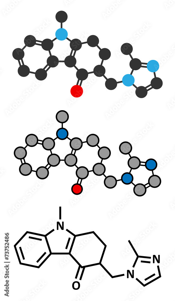 Ondansetron nausea and vomiting treatment drug molecule. Ondansetron nausea and vomiting treatment drug molecule.