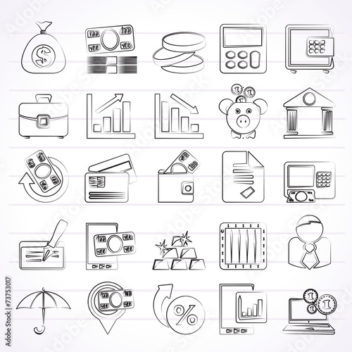 Bank, business and finance icons - vector icon set