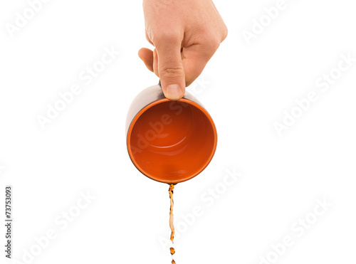 hand with coffee flowing out from mug