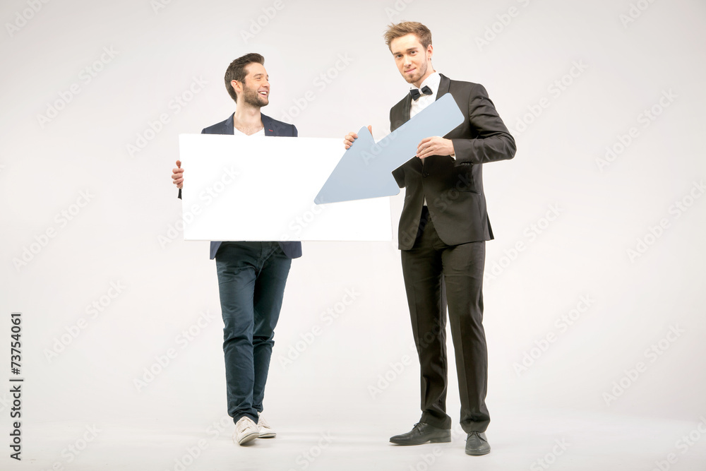 Handsome and cheerful guys advertising sales Handsome and cheerful guys advertising sales