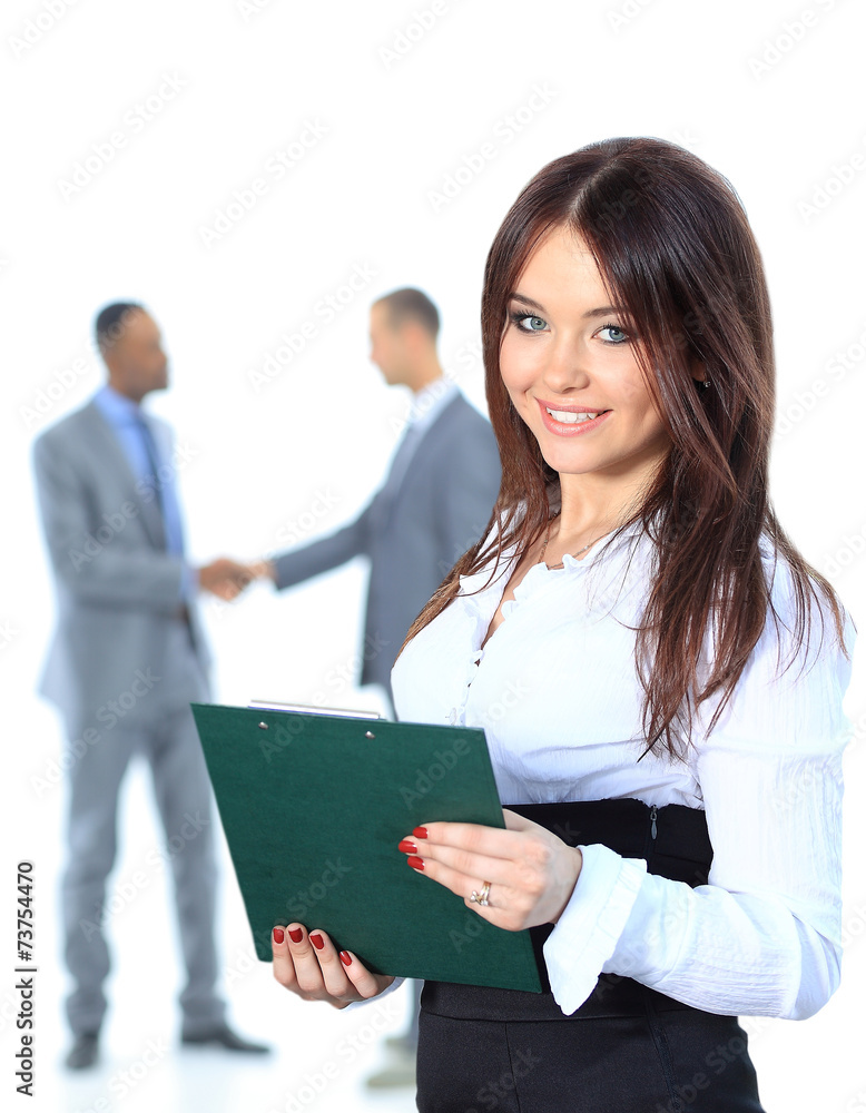 Portrrait of a smiling young business woman with people Portrrait of a smiling young business woman with people