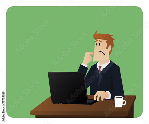 Business man thinking behind computer desk