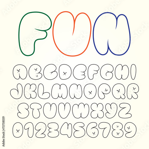 Cartoony Doodle Alphabet and Numbers, Editable eps 10 Vector