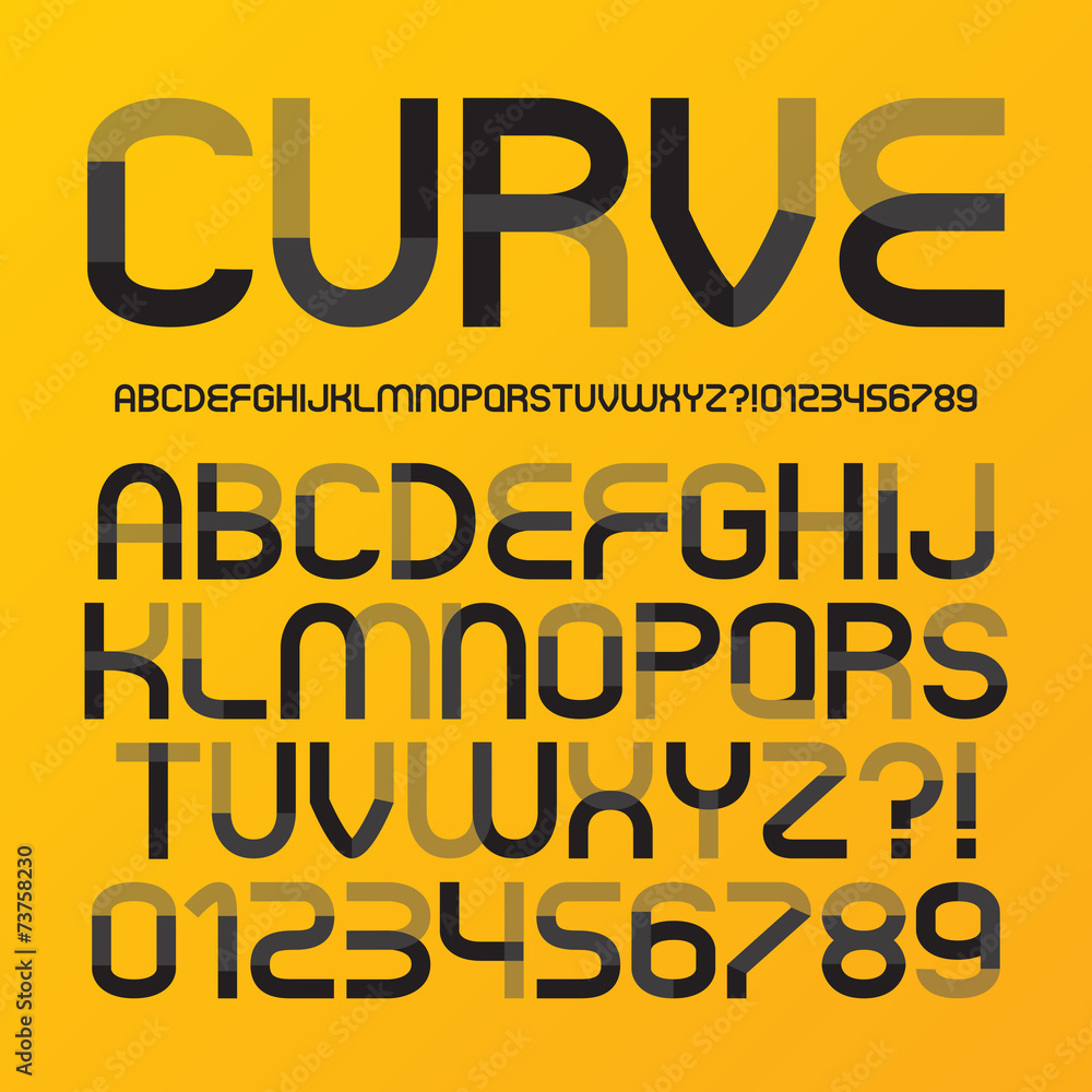 Abstract Futuristic Curve Alphabet and Numbers, Editable eps10 V