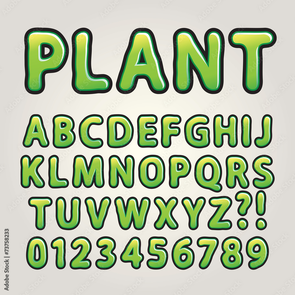 Abstract Green Nature Alphabet and Numbers, Editable eps10 Vecto