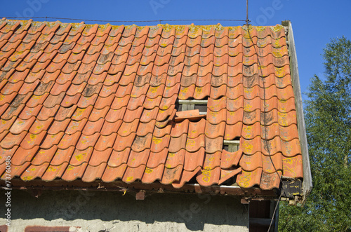 old tile roof house fragment