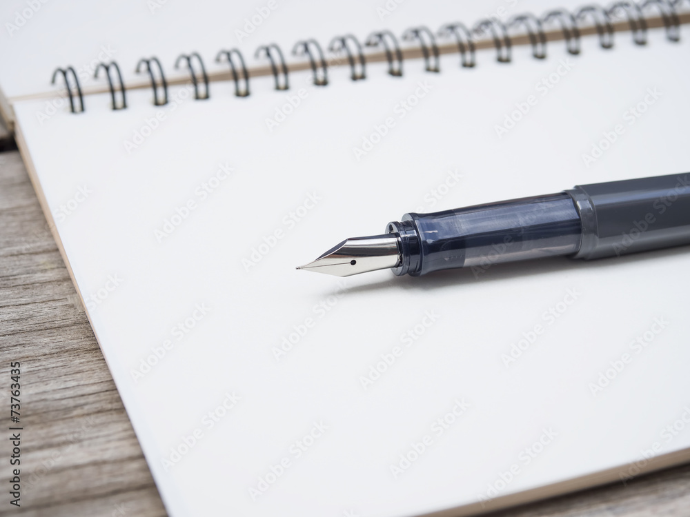 Fountain pen on white page book Fountain pen on white page book