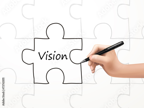 vision word and puzzle drawn by human hand