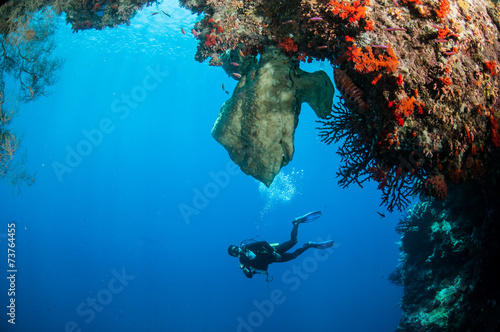 Diver swimming around in Banda, Indonesia underwater photo