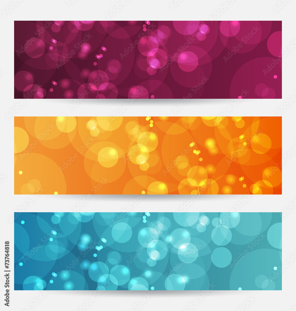 Set of abstract banners with bokeh effect