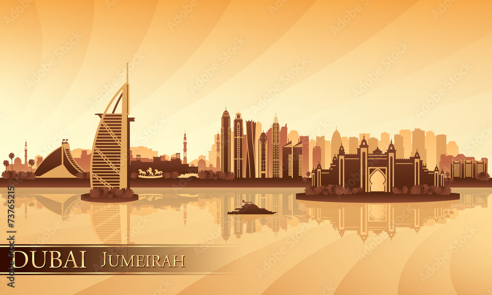 Naklejka premium Dubai Jumeirah skyline sylwetka tło