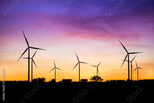 Wind turbine power generator at twilight