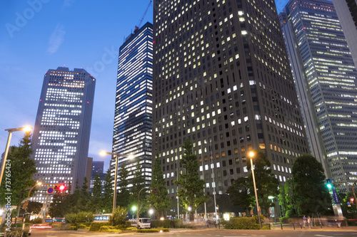 東京都庁と新宿高層ビル街のトワイライト