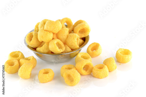 snacks in bowl on white background