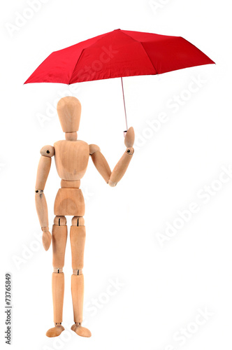 Photos L'homme en bois sous le parapluie rouge