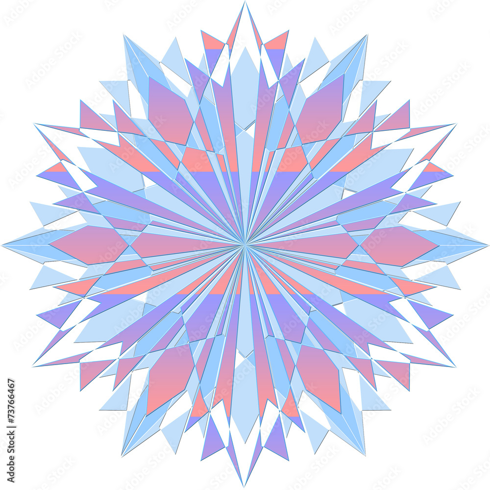 Multicolored crystal snowflake with sharp edges