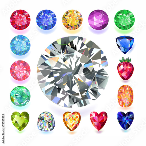 Rectangular composition colored gems set