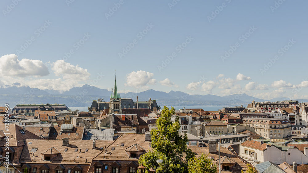 Lausanne, Altstadt, historische Kathedrale, Sommer, Schweiz