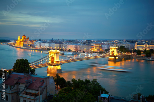 Budapest, Hungary. Chain Bridge and the Parliament