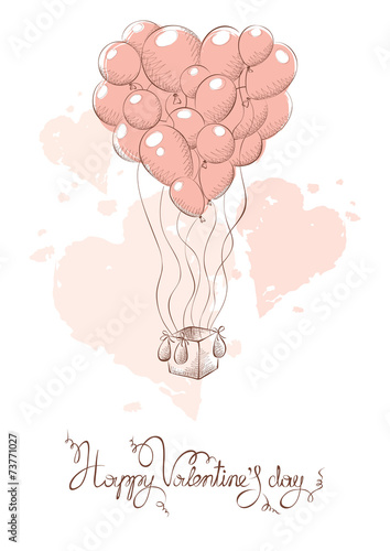 Valentine card -- air balloon for lovers