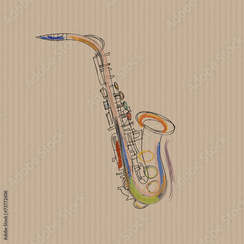 Sketch of saxophone on cardboard