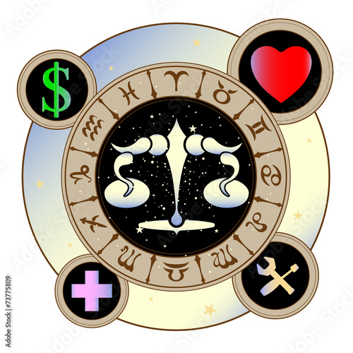 signs of the zodiac icons medicine, work, heart, Finance
