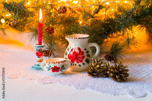 Dymovskiy dishes in the New Year (Christmas) still life photo