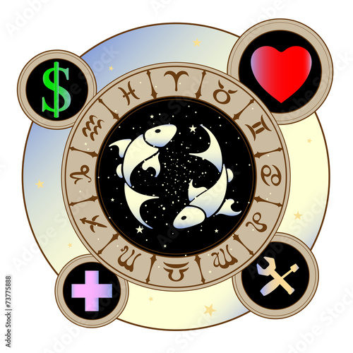 signs of the zodiac icons medicine, work, heart, Finance
