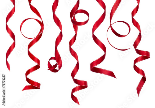 Quadro em tela Red curled decoration ribbon collection isolated on white
