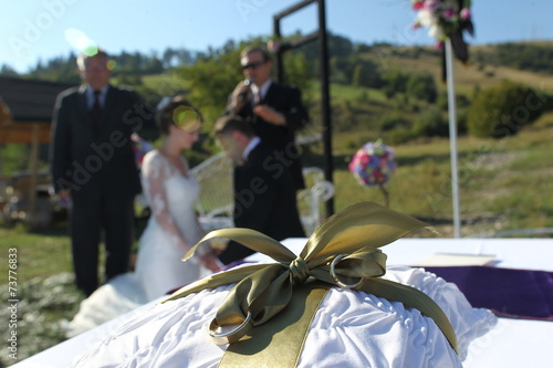 wedding rings on a pillow