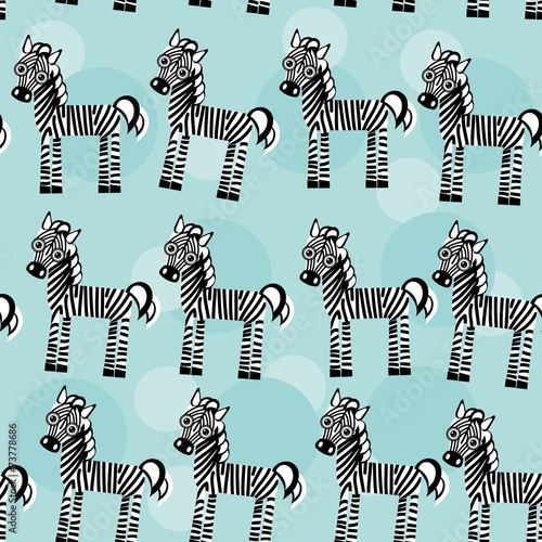 Zebra Seamless pattern with funny cute animal on a blue