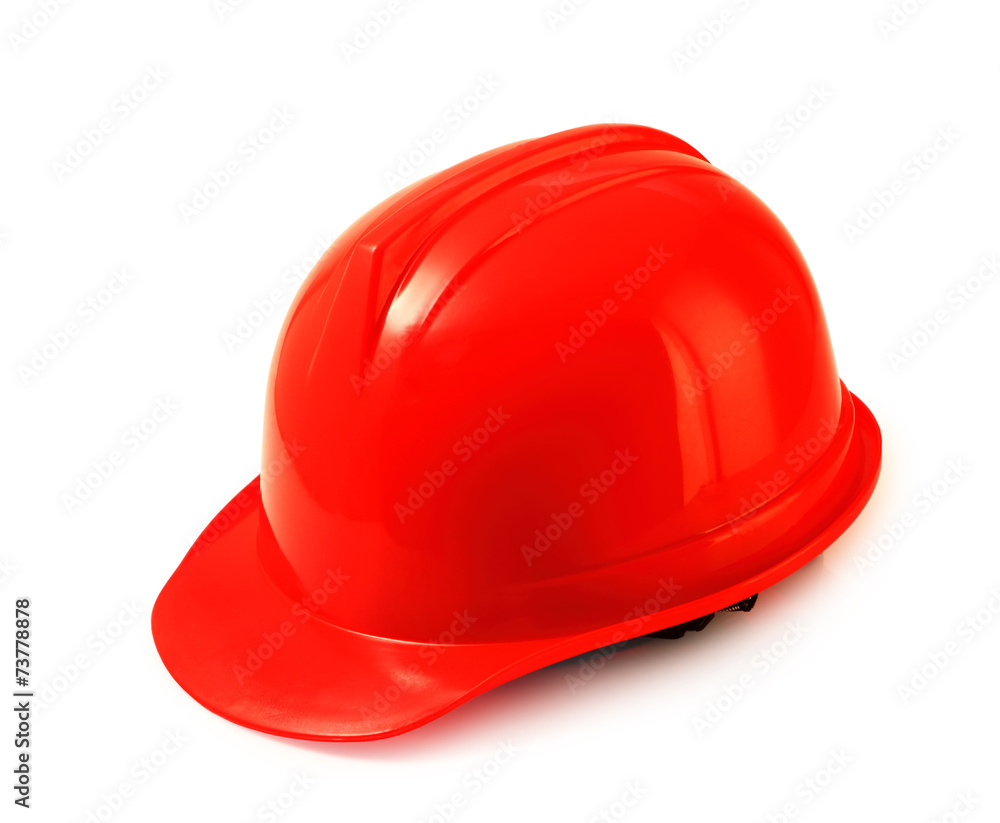 Red safety helmet on white, hard hat isolated clipping path. Red safety helmet on white, hard hat isolated clipping path.