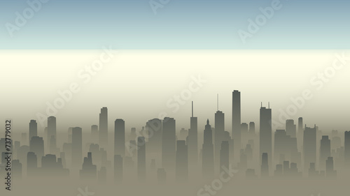 Illustration of big city in haze.