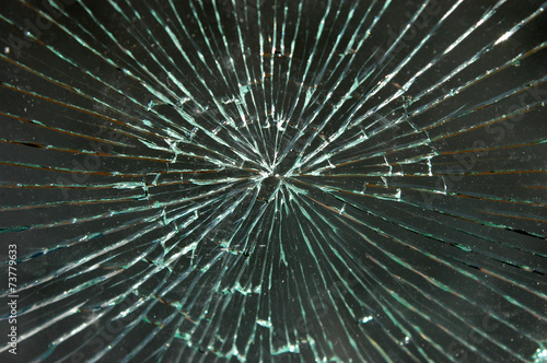 Broken windshield glass