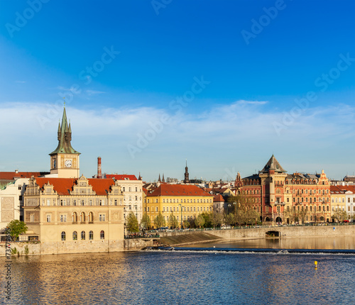 Prague Stare Mesto embankment view from Charles bridge