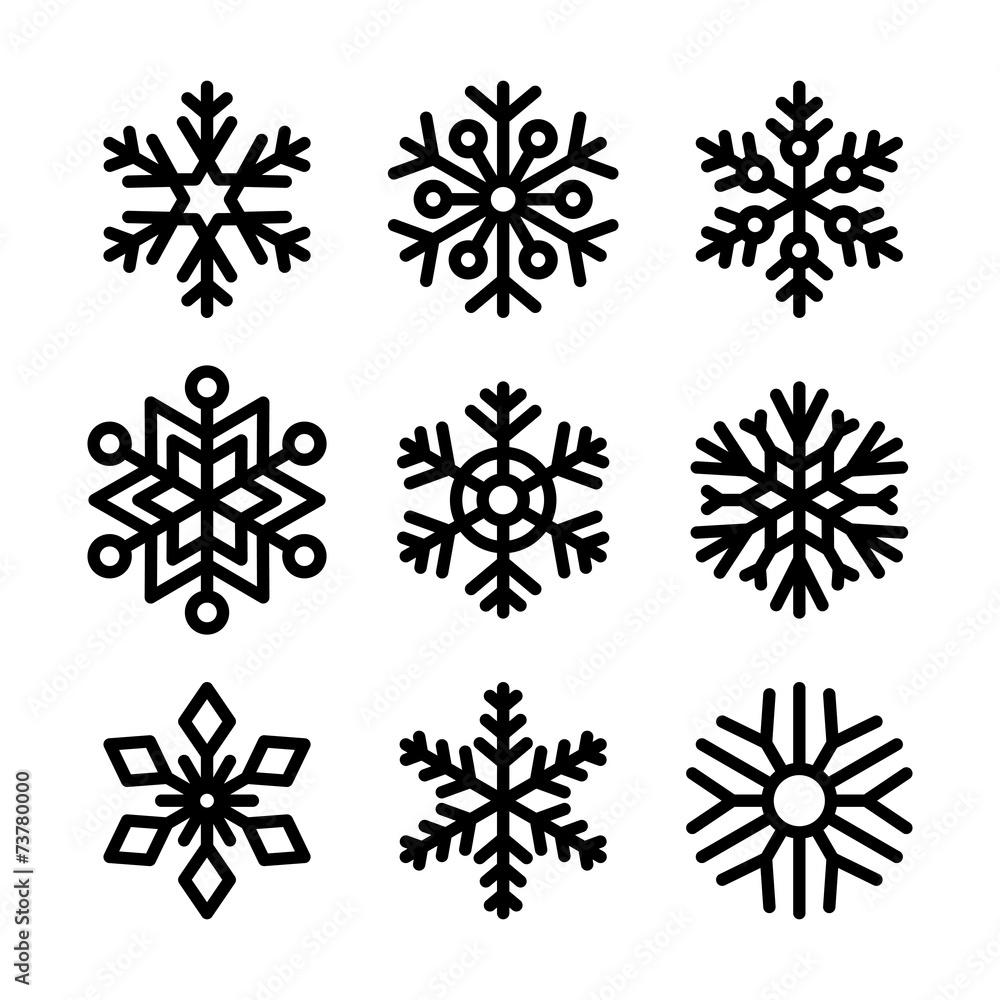 Snowflake Icons Set on White Background. Vector Snowflake Icons Set on White Background. Vector