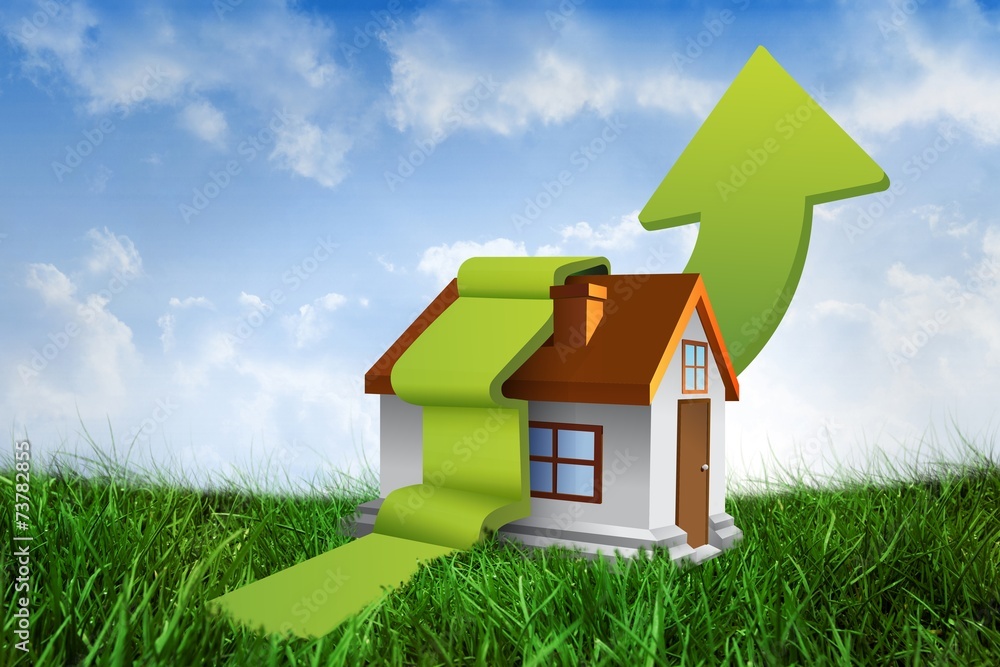 Composite image of house with green arrow Composite image of house with green arrow