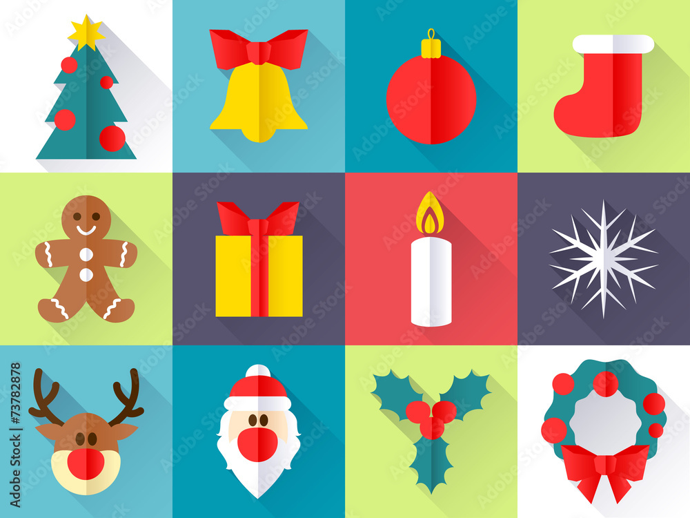 Christmas icons set. Flat style. Christmas icons set. Flat style.