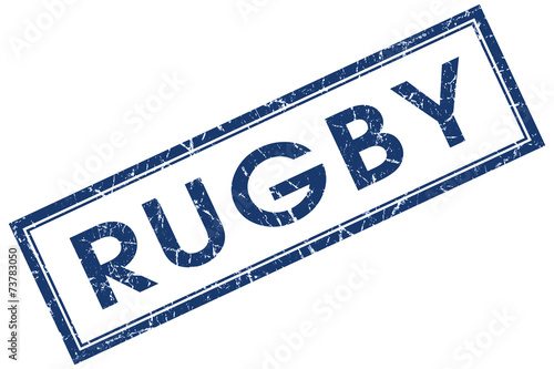 rugby blue square stamp isolated on white background photo