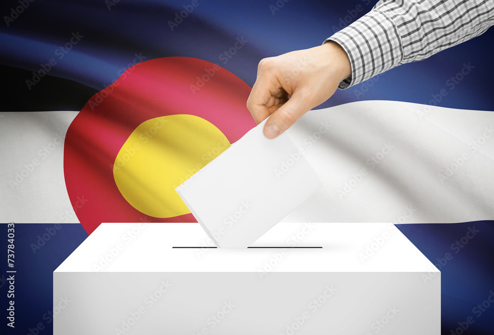 Ballot box with national flag on background - Colorado Ballot box with national flag on background - Colorado