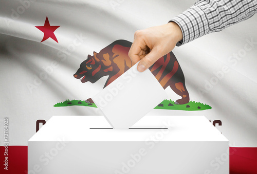 Ballot box with national flag on background - California