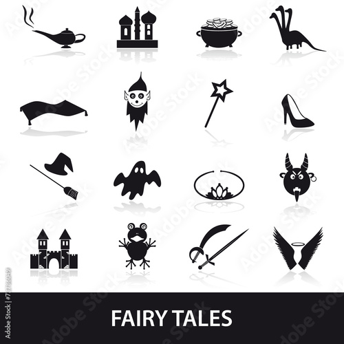 black simple fairy tales theme icons set eps10