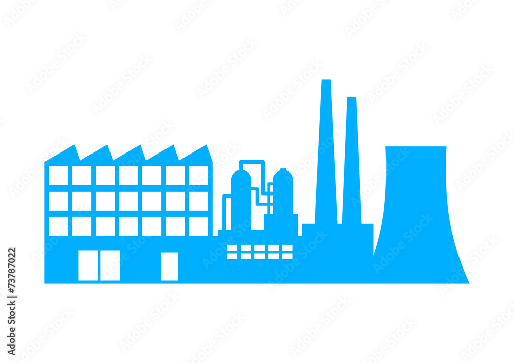 Blue factory icon on white background