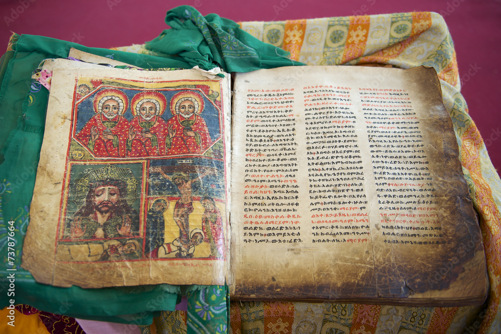 Obraz premium Ancient Bible in Amharic language, Aksum, Ethiopia.