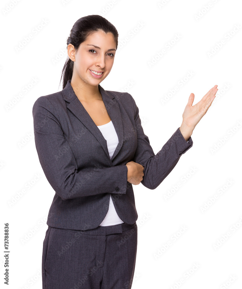 Businesswoman with hand show with blank sign Businesswoman with hand show with blank sign
