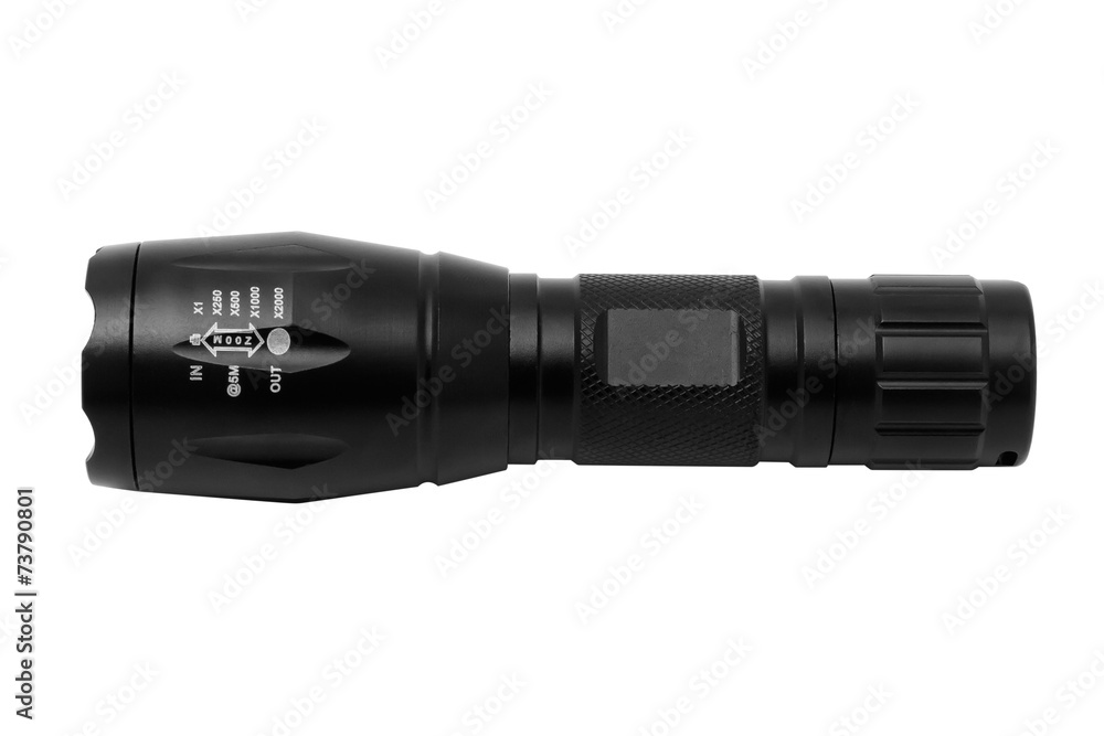 Tactical flashlight on white background Tactical flashlight on white background